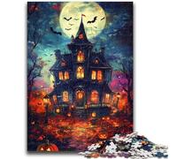 Puzzles 1000 pièces pour Adultes Château d'halloween pour Les 14 Ans et Plus Jeux de Famille Jeu de Noël Cadeaux pour Femmes 50x75cm