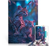 Puzzles 1000 pièces pour Adultes Chats léopards sous lumière néon Apprentissage éducatif Renforcer l'amour Entre Les Couples 38x26cm