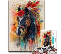Puzzles 1000 pièces pour Adultes Cheval Indien, Anti-Stress, défi Difficile, Chaque pièce est Unique - Jeu Familial Stimulant et Amusant (38x26cm)