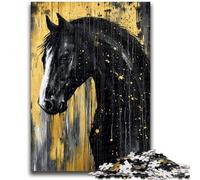 Puzzles 1000 pièces pour Adultes Cheval Noir doré pour et à partir de 14 Ans Jeu Pratique Jeu de Noël Cadeaux 50x75cm