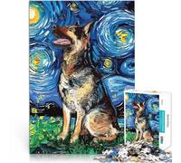 Puzzles 1000 pièces pour Adultes Chien Nuit étoilée Van Gogh Jouet éducatif d'apprentissage Améliorer la mémoire 38x26cm