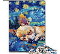 Puzzles 1000 pièces pour Adultes Chihuahua Ciel Nocturne en Bois, ce Qui en Fait Un Excellent Cadeau pour s'amuser en Famille 50x75cm pour Un Jeu interactif en Famille