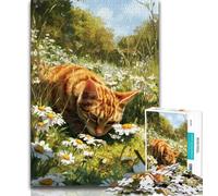 Puzzles 1000 pièces pour Adultes chrysanthèmes et Chats pour Adolescents Jouets addictifs pour la décoration de la Maison 75x50cm