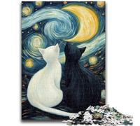 Puzzles 1000 pièces pour Adultes, Ciel étoilé, Chat Noir et Blanc, pour Jeu éducatif, défi, Cadeau d'anniversaire, décoration Murale (75x50cm)