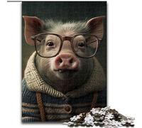 Puzzles 1000 pièces pour Adultes Cochon Hipster en vêtements en Bois,décoration Artistique Parfaite à Faire soi-même ou Cadeau d'anniversaire 50x75cm Décoration d'œuvre d'art Jouet Intelligent