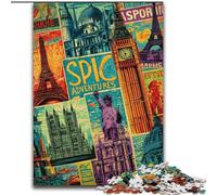 Puzzles 1000 pièces pour Adultes Collage de Timbres de Paris, à partir de 14 Ans Chaque pièce est Unique Un Jeu Amusant et Stimulant pour Toute la Famille Bon Cadeau (Taille 50x75cm)