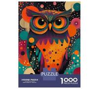 Puzzles 1000 Pièces pour Adultes Colorful Owl with Abstract Background Whimsical Owl Pop Art Adolescents Puzzles Jeux De Détente Cadeaux pour Femmes Cadeaux pour Amis Et Famille 52x38cm/1000pcs
