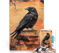 Puzzles 1000 pièces pour Adultes Corbeau sur de Vieux Livres Vintage Jeu intellectuel avec Affiche et Feuille de Questions correspondantes 52x38cm