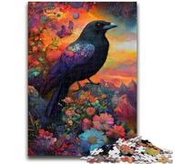 Puzzles 1000 pièces pour Adultes Corbeaux et Fleurs, Difficiles et stimulants, avec Affiche et fiche de Questions-réponses pour Les 14 Ans, 50x75cm