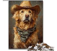 Puzzles 1000 pièces pour Adultes Cowboy Golden Retriever Puzzles en Carton Jeu interactif Familial, Décoration d'intérieur DIY Défi cérébral Cadeau (Taille 26x38cm)