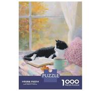 Puzzles 1000 Pièces pour Adultes Cozy Autumn Cat by The Window Puzzle pour Adultes, Jouet, Décoration Murale, Décoration Intérieure, Défi À Réaliser 52x38cm/1000pcs
