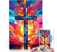 Puzzles 1000 pièces pour Adultes Croix de Jésus-Christ en Verre Jouets de Divertissement Familial Une œuvre d'art 75x50cm