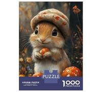 Puzzles 1000 Pièces pour Adultes Cute Squirrel with Mushroom Hat Puzzles pour Adultes, Jouet, Décoration Murale, Amusant Et Humoristique, Idéal pour Stimuler Le Cerveau 38x26cm/1000pcs