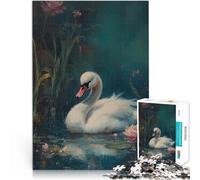 Puzzles 1000 pièces pour Adultes Cygne Blanc dans Un étang Réduction du Stress intéressante Décoration d'intérieur 38x26cm