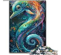 Puzzles 1000 pièces pour Adultes Dauphins colorés en Bois, Un Excellent Cadeau pour s'amuser en Famille 50x75cm pour Les Vacances, Les Anniversaires et Les soirées de Jeux en Famille