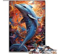 Puzzles 1000 pièces pour Adultes Dauphins colorés en Bois, Un Excellent Cadeau pour s'amuser en Famille 50x75cm pour Les Vacances, Les Anniversaires et Les soirées de Jeux en Famille