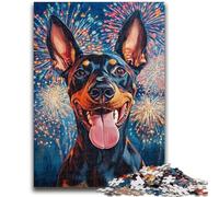 Puzzles 1000 pièces pour Adultes Doberman Feux d'artifice Difficile et Défi avec Affiche et fiche de Questions correspondantes pour Les 14 Ans 50x75cm