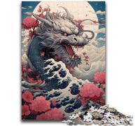 Puzzles 1000 pièces pour Adultes Dragon Vague Japonaise Jeux de Relaxation Jeu Éducatif pour Anniversaire, Noël pour et Âge 14 Ans et Plus 50x75cm