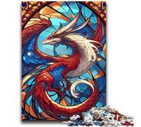 Puzzles 1000 pièces pour Adultes Dragon vitrail pour Les 14 Ans et Plus Jeux de Famille Jeu de Noël Cadeaux pour Femmes 26x38cm