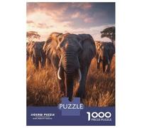 Puzzles 1000 Pièces pour Adultes Elephant Herd at Sunset Puzzles pour Adultes Jeux Relaxants Analyse Et Logique pour Les Joueurs 70x50cm/1000pcs