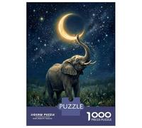 Puzzles 1000 Pièces pour Adultes Elephant Reaching for Crescent Moon Puzzle À Monter Soi-même, Un Jeu Amusant Et Humoristique, Idéal comme Cadeau pour Toute La Famille 52x38cm/1000pcs