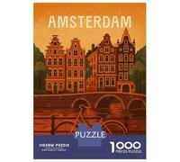 Puzzles 1000 Pièces pour Adultes Et Adolescents Amsterdam Travel Poster - Canals, Bikes & Tulips Puzzles Anti-Stress, Décoration Intérieure, Cadeaux Uniques d'anniversaire Et De Noël 70x50cm/1000pcs