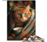 Puzzles 1000 pièces pour Adultes et Adolescents, Chat Buvant du café, Jouets éducatifs, décoration d'intérieur et Cadeaux Uniques (Taille 50x75cm)
