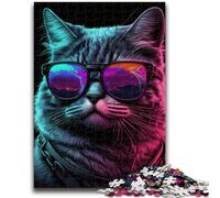 Puzzles 1000 pièces pour Adultes et Adolescents Chat Nuits Néon Convient aux 14 Ans et Plus Jeux familiaux Offrez des Cadeaux pour Toute la Famille 38x26cm