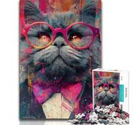 Puzzles 1000 pièces pour Adultes et Adolescents, Chat Portant des Lunettes, Puzzles pour Adultes, Anti-Stress, défi Difficile, adapté à la décoration de Bureau (Taille 38x26cm)