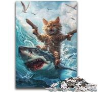 Puzzles 1000 pièces pour Adultes et Adolescents, Chats et Requins, Divertissement en Famille avec Affiche et fiche de Questions-réponses pour Les 14 Ans et Plus, 50x75cm
