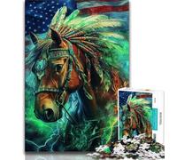 Puzzles 1000 pièces pour Adultes et Adolescents, Chevaux Indiens, Jeux d'activités familiales stimulants, Jouets à Faire soi-même pour décoration Murale (Taille 75x50cm)