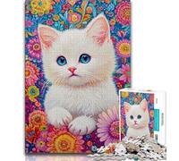 Puzzles 1000 pièces pour Adultes et Adolescents, chrysanthèmes et Chats, avec Affiche et fiche de Questions-réponses Assorties, à partir de 14 Ans (Taille 38x26cm)