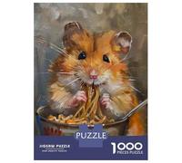Puzzles 1000 Pièces pour Adultes Et Adolescents Cute Hamster Spaghetti Eat Puzzles Anti-Stress, Décoration Intérieure, Cadeaux Uniques d'anniversaire Et De Noël 52x38cm/1000pcs