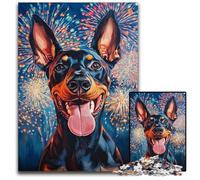 Puzzles 1000 pièces pour Adultes et Adolescents, Doberman Feux d'artifice, Puzzles en Bois Difficiles et stimulants, Superbes Cadeaux et Jouets pour Les 14 Ans 50x75cm