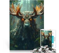 Puzzles 1000 pièces pour Adultes et Adolescents Esprit de la forêt Moose Fabriqué en Carton Convient aux 14 Ans et Plus Jeux de détente Améliorer l'amour Entre Les Couples。Taille:26x38cm