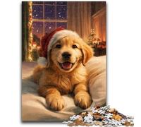 Puzzles 1000 pièces pour Adultes et Adolescents, Golden Retriever de Noël, Divertissement en Famille avec Affiche et fiche de Questions Assorties, pour Les 14 Ans et Plus, 50x75cm