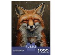 Puzzles 1000 Pièces pour Adultes Et Adolescents Happy Fox Drinking Tea Puzzles Anti-Stress, Décoration Intérieure, Cadeaux Uniques d'anniversaire Et De Noël 52x38cm/1000pcs