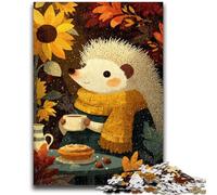 Puzzles 1000 pièces pour Adultes et Adolescents Hérisson Portant Une écharpe Anti-Stress Défi Difficile avec Affiche Assortie et Feuille de Questions 50x75cm