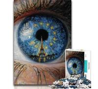 Puzzles 1000 pièces pour Adultes et Adolescents La Tour Eiffel dans Les Yeux Puzzles Anti-Stress Défi Difficile Cadeaux du Père Noël Secret 75x50cm