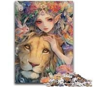 Puzzles 1000 pièces pour Adultes et Adolescents Lion et Fille Elfe pour Les 14 Ans et Plus Cadeaux intéressants pour la réduction du Stress pour Les Amis et la Famille 50x75cm