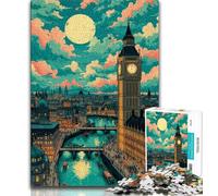 Puzzles 1000 pièces pour Adultes et Adolescents Londres la Nuit, Anti-Stress, séjour, Tuer Le Temps, liste de souhaits avec Le Père Noël (38x26cm)