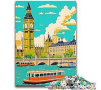 Puzzles 1000 pièces pour Adultes et Adolescents Londres Vintage Travel 1000 pièces pour Adultes, idéal comme Cadeau pour Toute la Famille Convient pour et 14 (50x75cm)