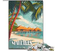 Puzzles 1000 pièces pour Adultes et Adolescents Maldives Beach Bliss, Jouets éducatifs, Anti-Stress, renforce l'amour Entre Couples 50x75cm
