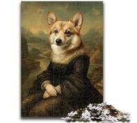 Puzzles 1000 pièces pour Adultes et Adolescents Mona Lisa Corgi pour Les 14 Ans et Plus Jeux Amusants Activités Amusantes à la Maison, Cadeaux d'anniversaire, Cadeaux de Voyage 50x75cm