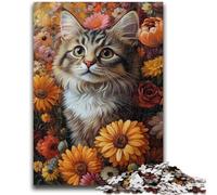 Puzzles 1000 pièces pour Adultes et Adolescents, Motif Chat et Fleur, Anti-Stress, Difficile, décoration d'intérieur et Cadeaux Uniques (50x75cm)