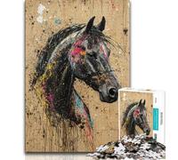 Puzzles 1000 pièces pour Adultes et Adolescents, Motif Cheval Graffiti, Anti-Stress, Difficile à réaliser, idéal pour la décoration de Bureau (Taille 38x26cm)