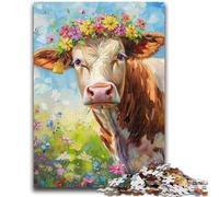 Puzzles 1000 pièces pour Adultes et Adolescents, Motif Vache Fleurie, Jeux éducatifs, décoration d'intérieur, Jeu éducatif pour Anniversaire et Noël, 26x38cm