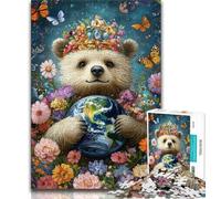Puzzles 1000 pièces pour Adultes et Adolescents Ours en Peluche Tenant la Terre, Jeux familiaux Amusants, idéal comme Cadeau pour Toute la Famille Convient pour Et 14 38x26cm