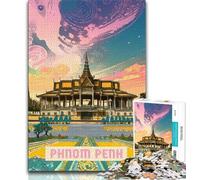 Puzzles 1000 pièces pour Adultes et Adolescents Phnom Penh, Jeu Stimulant et Familial, Collection d'artistes, Beaux-Arts pour Les 14 Ans et Plus, 38x26cm