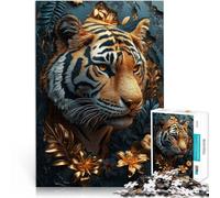 Puzzles 1000 pièces pour Adultes et Adolescents Portrait de Tigre doré Fait de Bois Convient aux 14 Ans et Plus Vacances à la Maison : Tuer Le Temps Cadeaux de Jeux stimulants。Taille：50x75cm